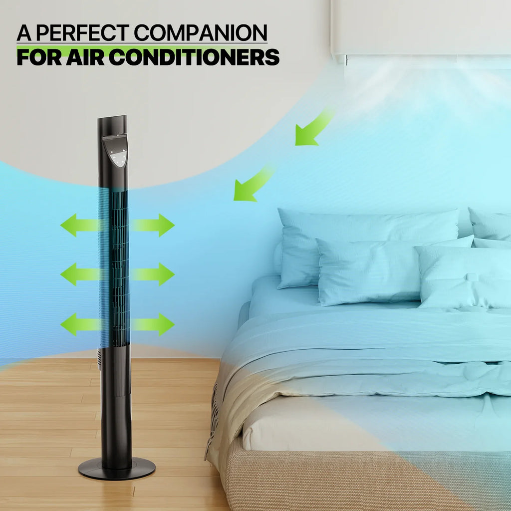 Noise Fan Tower LED 3-Speeds Low USA 47"Oscillating w/Remote Fan & Bladeless