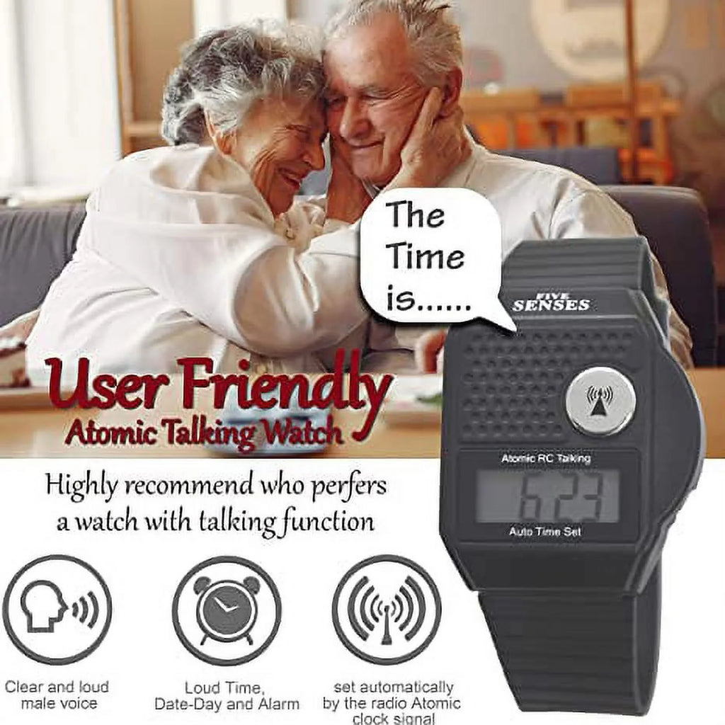 for Five Easy Sound Impaired Men - - Watch English Model 1026 Blind Talking Visually Band Seniors Senses Women to Plastic Loud Atomic for Clock Talking use