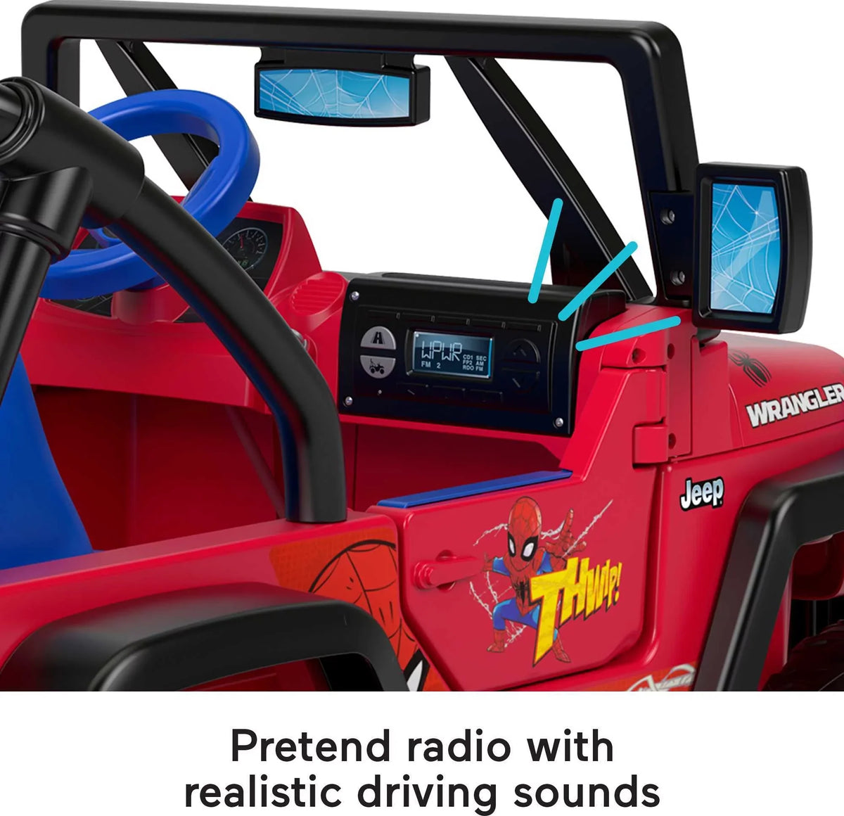 Vehicle Ages Battery-Powered Power 3-7 a Jeep Wrangler Sounds, Spider-Man 12V with Ride-On Child for Wheels