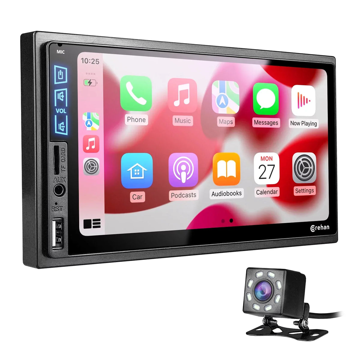 Complimentary Radio Multimedia 7 Link Double Din Screen with Camera Backup - Stereo Corehan Inch Car Carplay, Apple Compatiable Touch IPS with Bluetooth Car Player Mirror Auto, Android