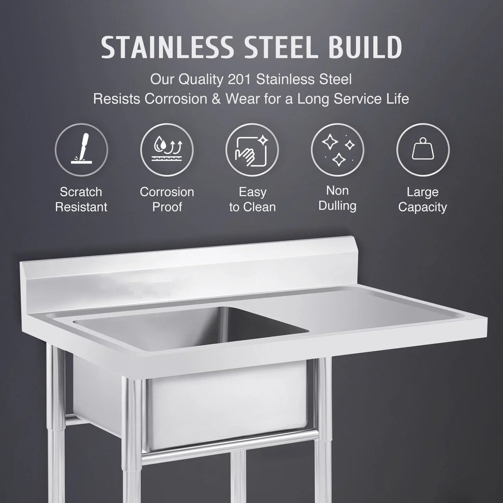 Steel Drainboard and Utility Stainless Commercial Use 23.6* Sink Kitchen 39.3* 36.7in for Sink Home