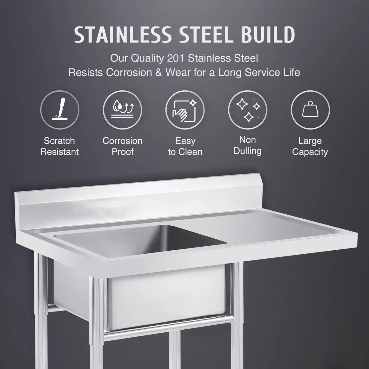 Steel Drainboard and Utility Stainless Commercial Use 23.6* Sink Kitchen 39.3* 36.7in for Sink Home