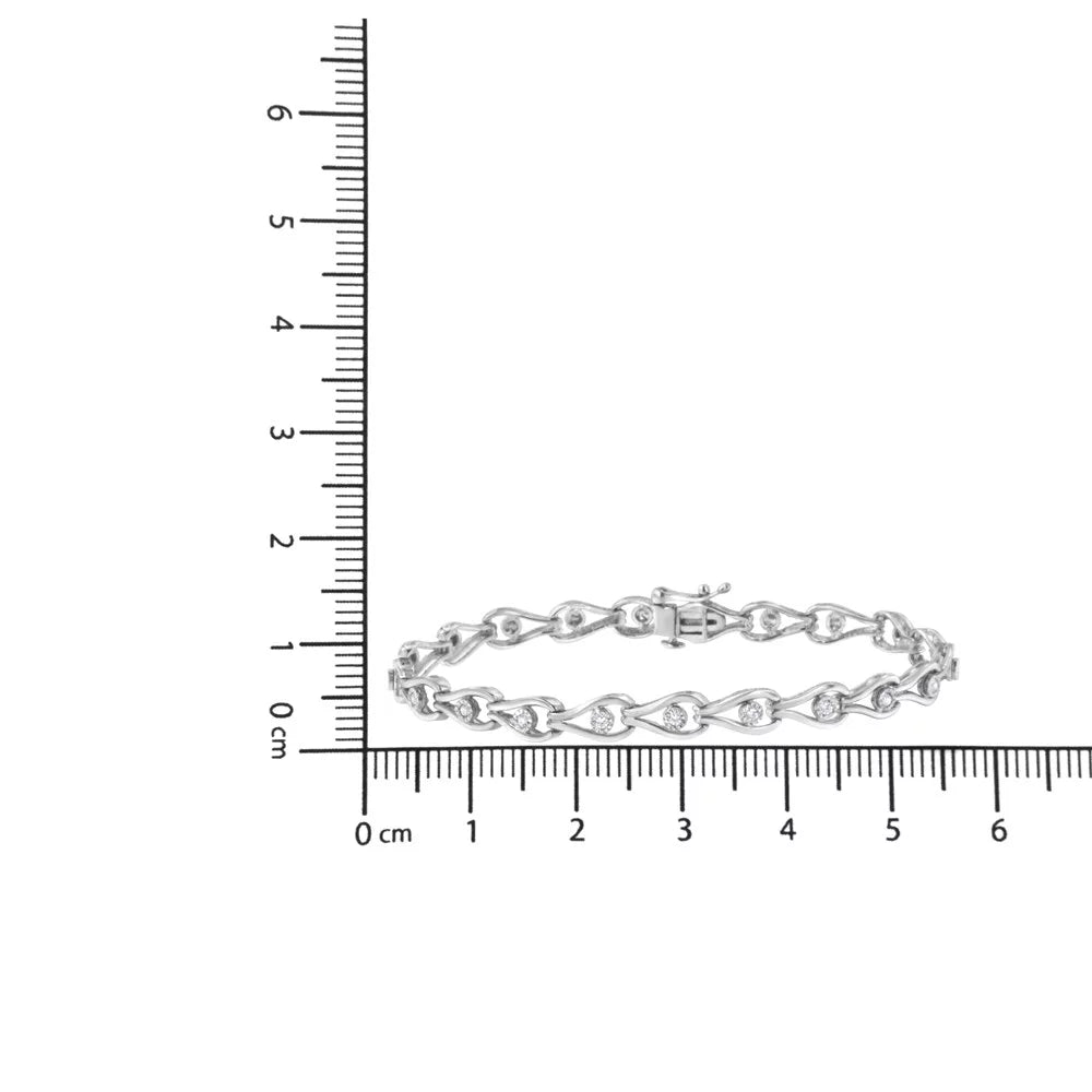 1/10 Miracle-Set Color, and Diamond - Clarity) Link Cttw (I-J Sterling Pear Bracelet Bezel I3 .925 7.25" Silver