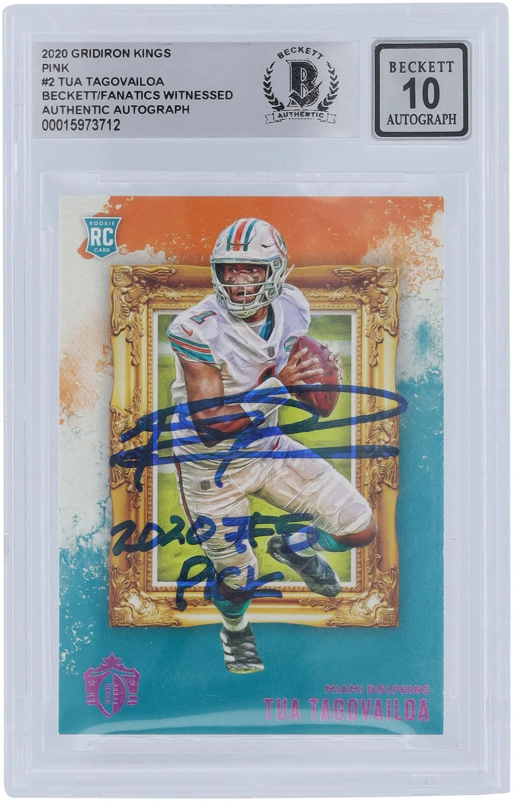 Panini #5 Gridiron Autographed Inscription - Authenticated Fanatics Card Certified Beckett Dolphins Pick" Tagovailoa "2020 Authentic 10 2020 Rookie Fanatics Pink #GK-2 Miami Tua Witnessed Kings with