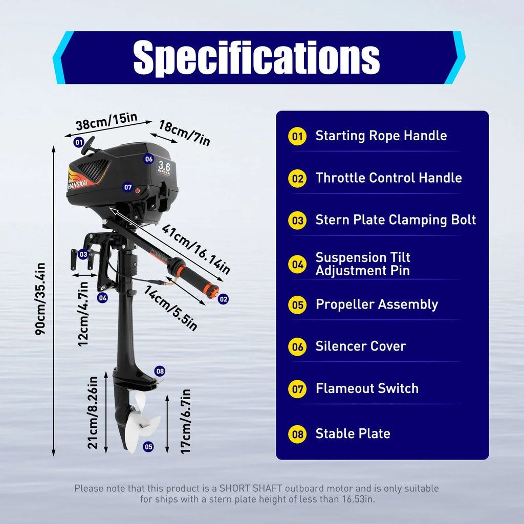 Boat HANGKAI Motor Cooling CDI 2 90cm/35.4in Fishing Outboard 3.6 Outboard Water Engine Boat Motor Stroke HP