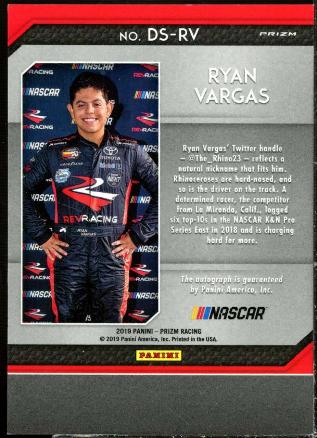 White Card Prizms Red Prizm #20 and Panini Blue Vargas Autographs Ryan 2019