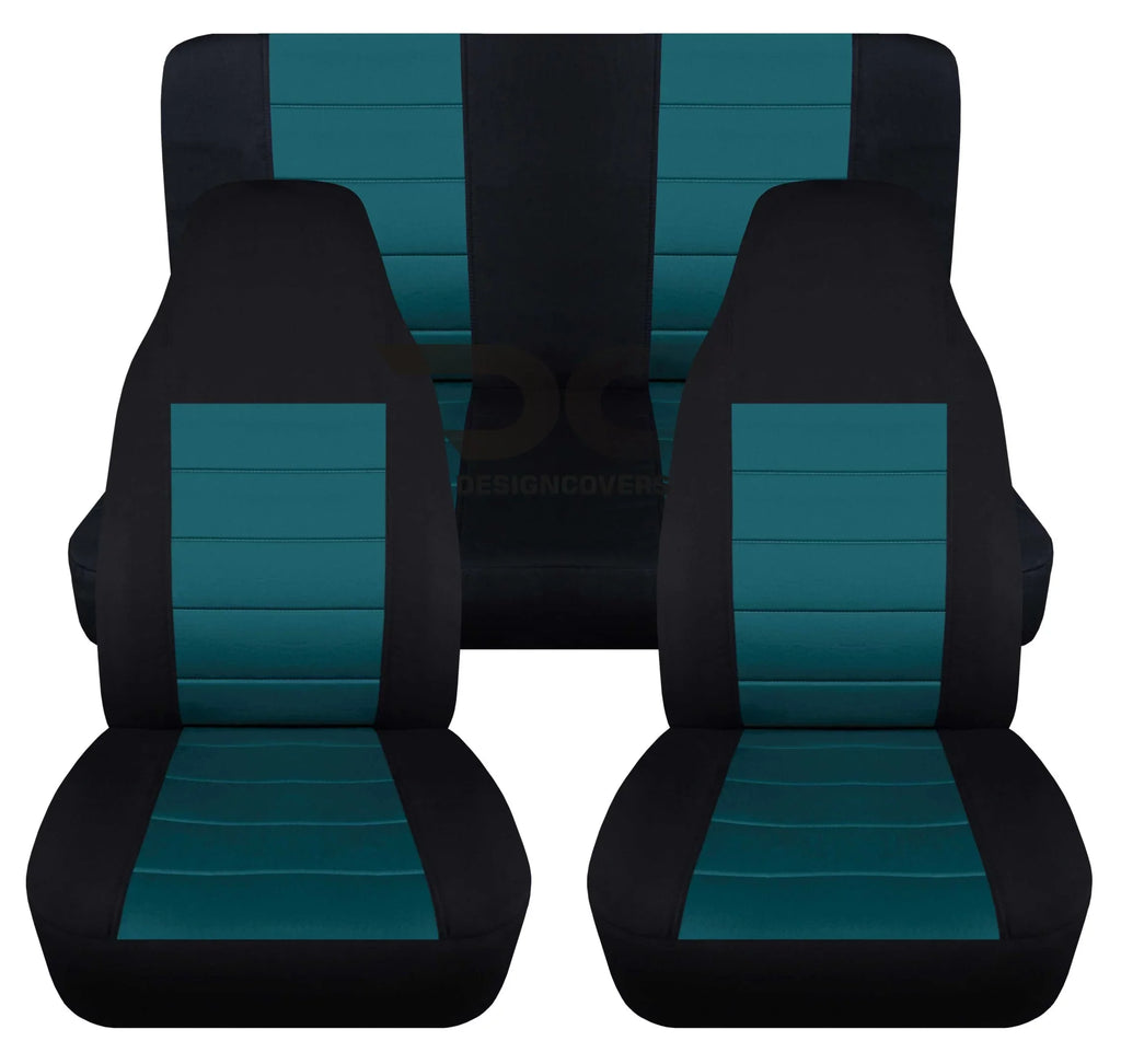 Full 2003-2006 wrangler LJ with Front&Rear T402-Designcovers Compatible and Teal- Jeep Covers:Black 2door Seat Set