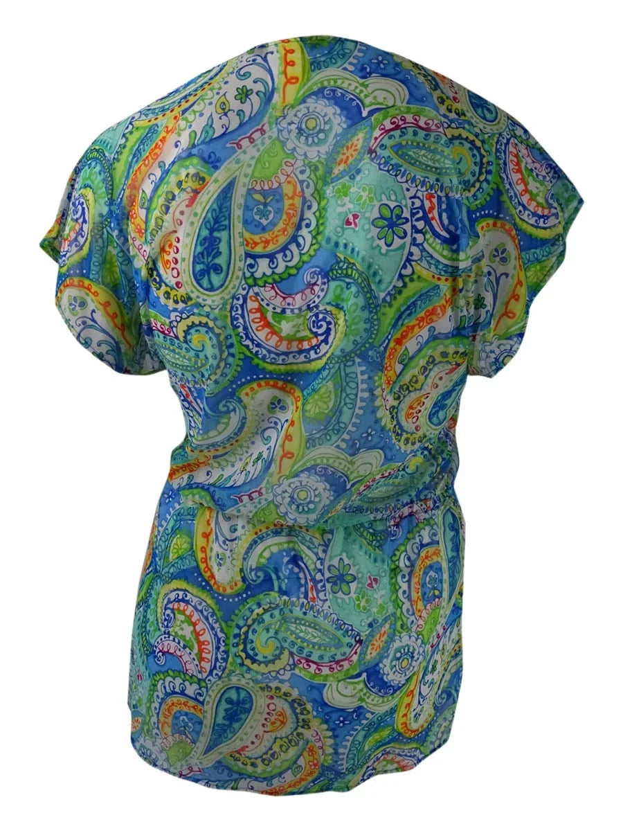 Mesh Ralph Cover-Up (Blue, Carnivale Lauren Women's M) Paisley Lauren
