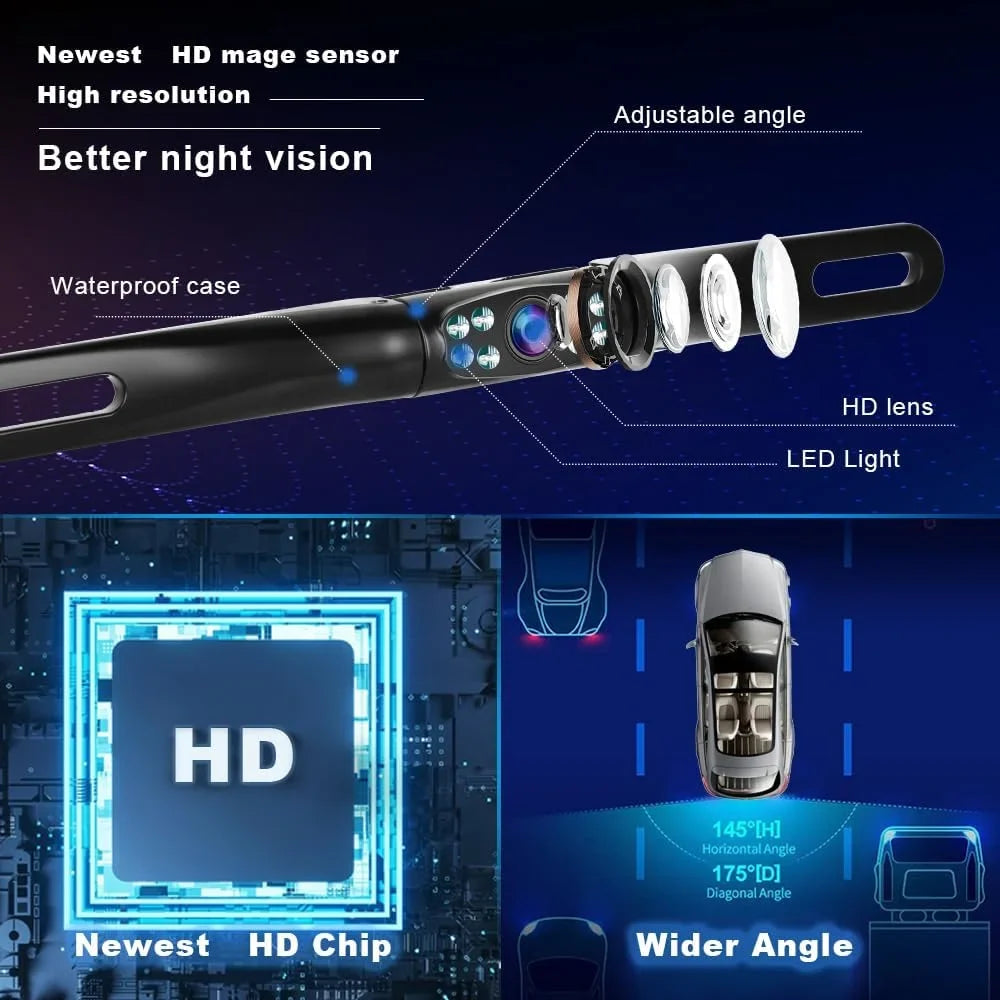 Camera Backup HD Rear Plate Vision,podofo License Waterproof Ultra Rear Night Camera Camera Reverse View HD Car