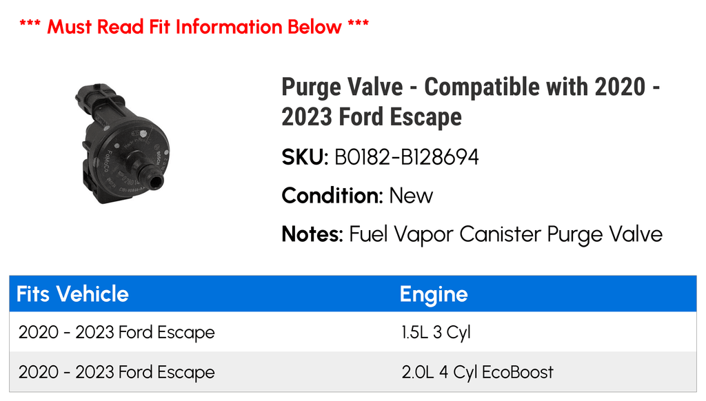 Escape with Valve - Ford - 2023 2022 Compatible 2021 Purge 2020