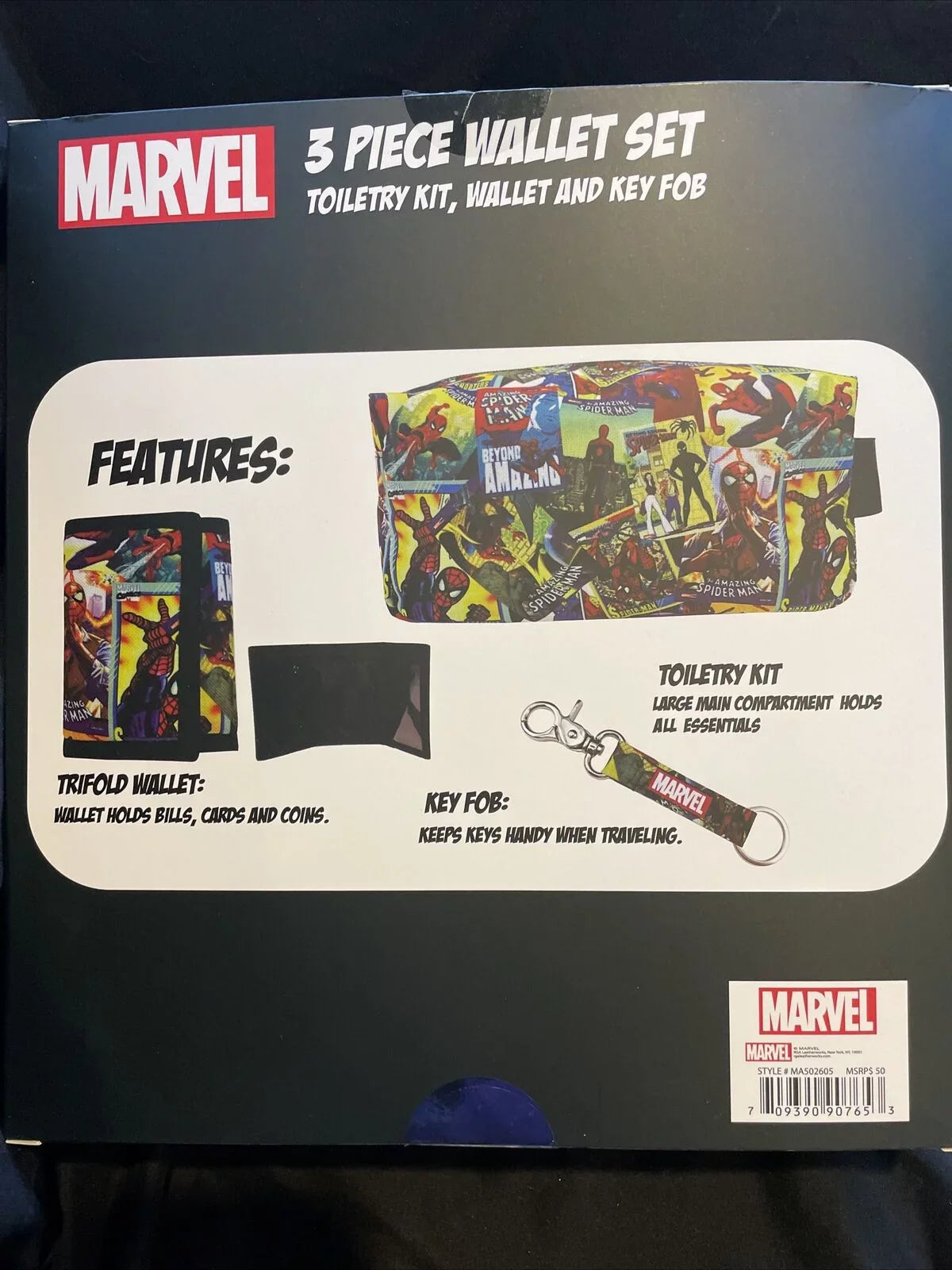 Toiletry Fob Key Set Wallet, Spiderman Comic Accessory Piece 3 Kit & Includes