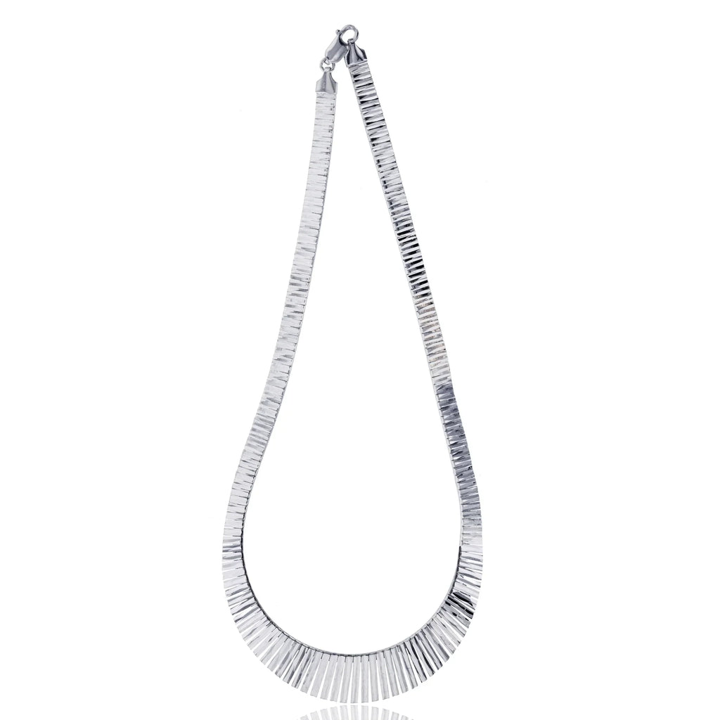 16" Graduated Sterling Silver Omega Cleopatra Necklace 16mm Rhodium