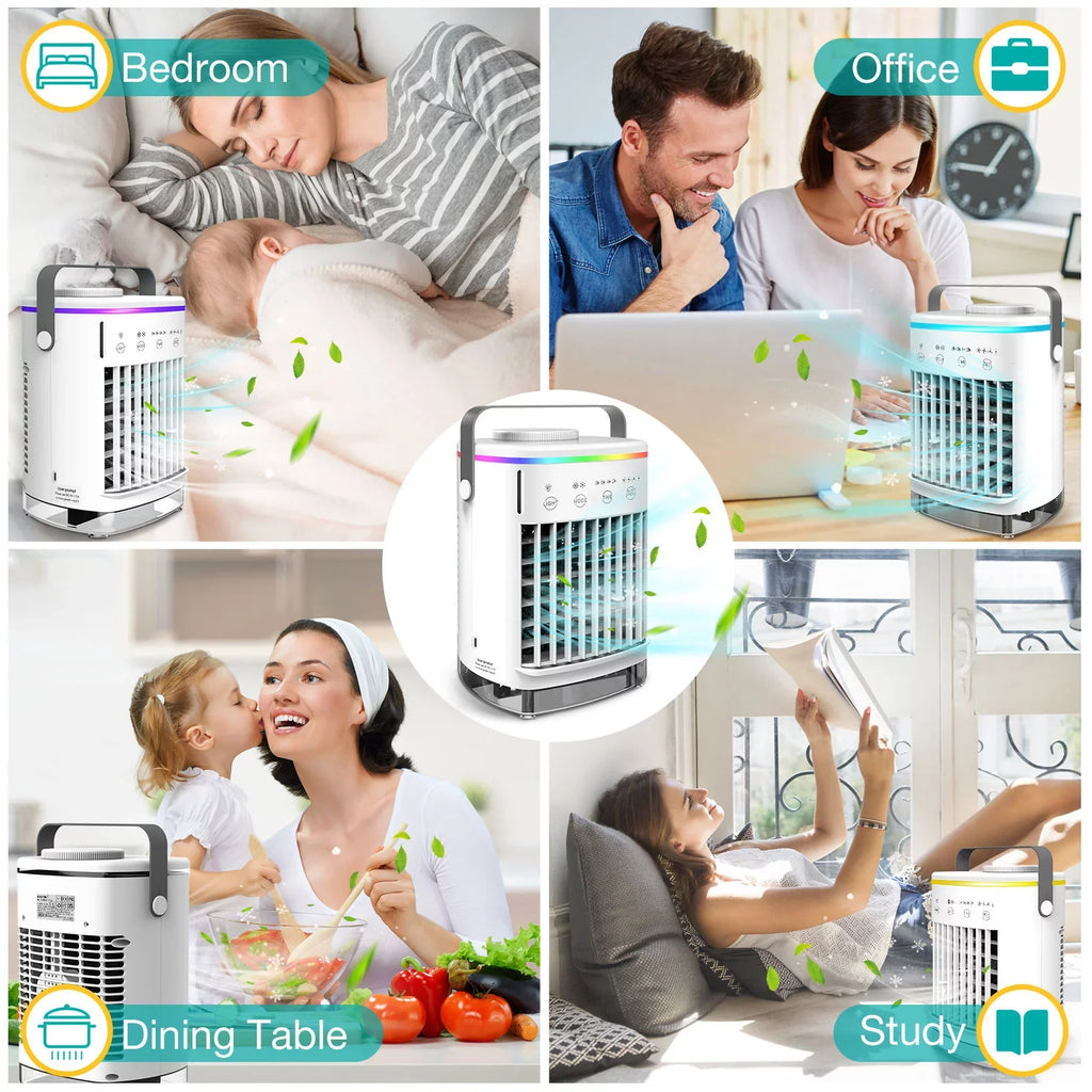 2-8H Air Light 7 Portable Hiroke Timer Fan Desk Office for Night Desktop Conditioners Fan Spray Personal Camping & 4-Speed Cooler Air with Home Conditioner Mini Air
