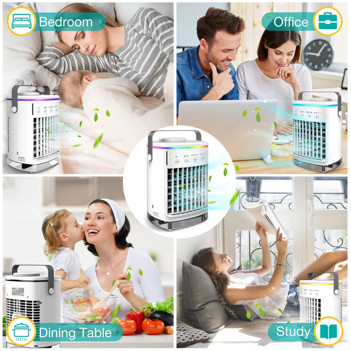 2-8H Air Light 7 Portable Hiroke Timer Fan Desk Office for Night Desktop Conditioners Fan Spray Personal Camping & 4-Speed Cooler Air with Home Conditioner Mini Air