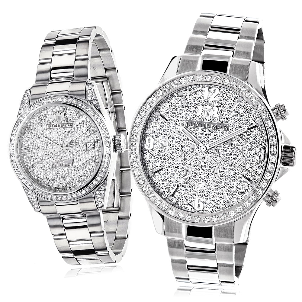 Hers Diamond Watch Stainless Watches: His and Steel 3.5ct Set