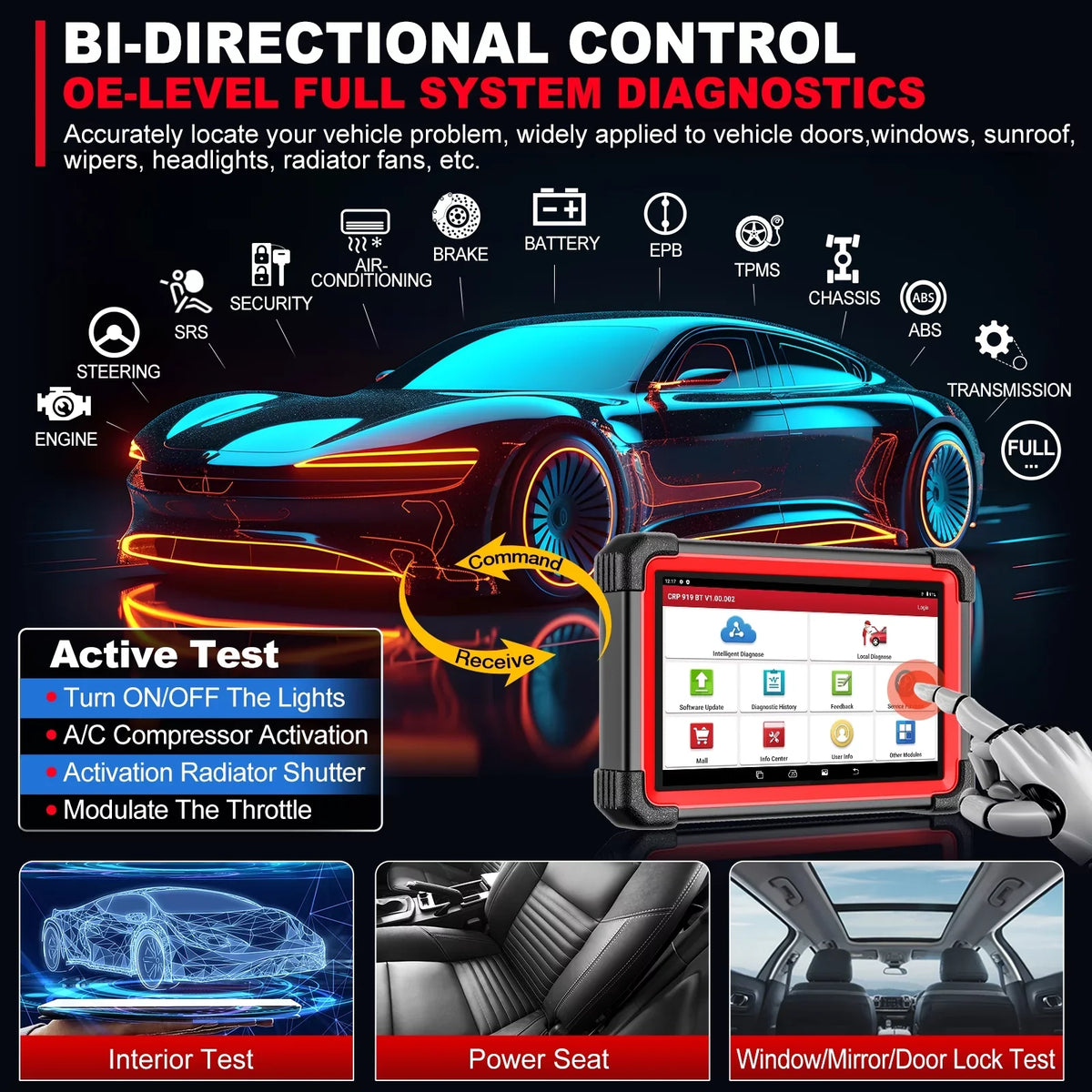 All Diagnostic Coding,Bi-Directional for Tool CRP OBD2 Scan Scanner AutoAuth 919E Control,CANFD X431 Full Vehicles,ECU LAUNCH System with DOIP,FCA BT 2024
