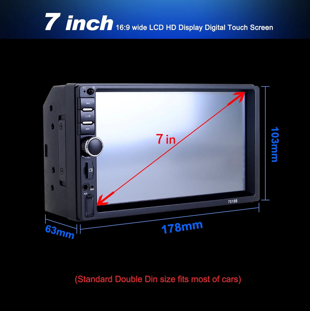 Din 2 Reversing MP5 HD Bluetooth Car Player Touch Double Camera with Player, Backup Inch Car Stereo 1080P Radio 7 Screen Video