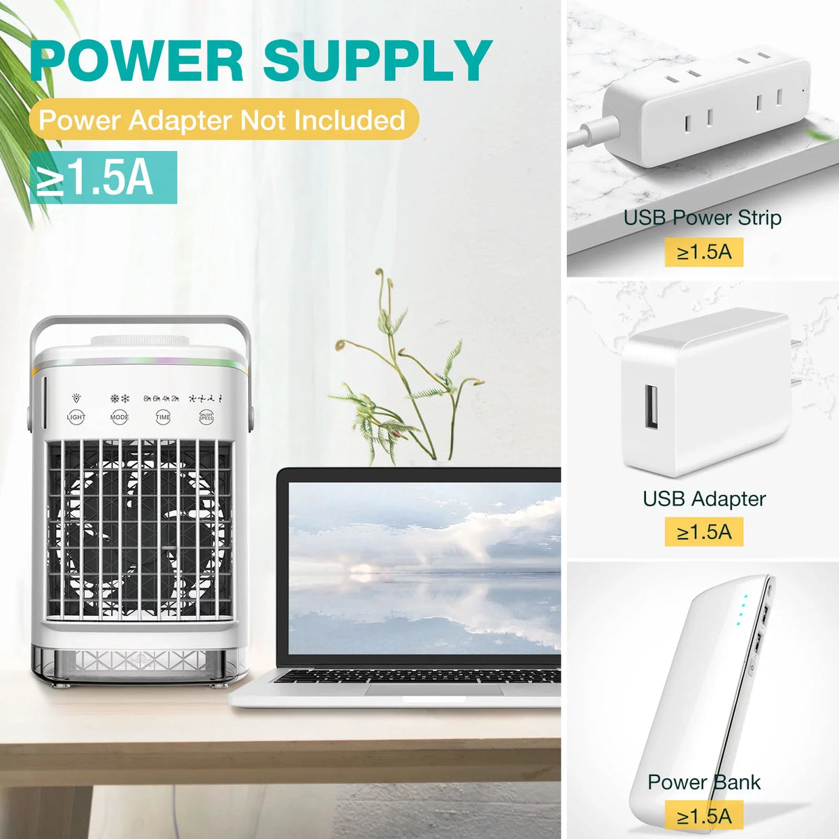 2-8H Air Light 7 Portable Hiroke Timer Fan Desk Office for Night Desktop Conditioners Fan Spray Personal Camping & 4-Speed Cooler Air with Home Conditioner Mini Air