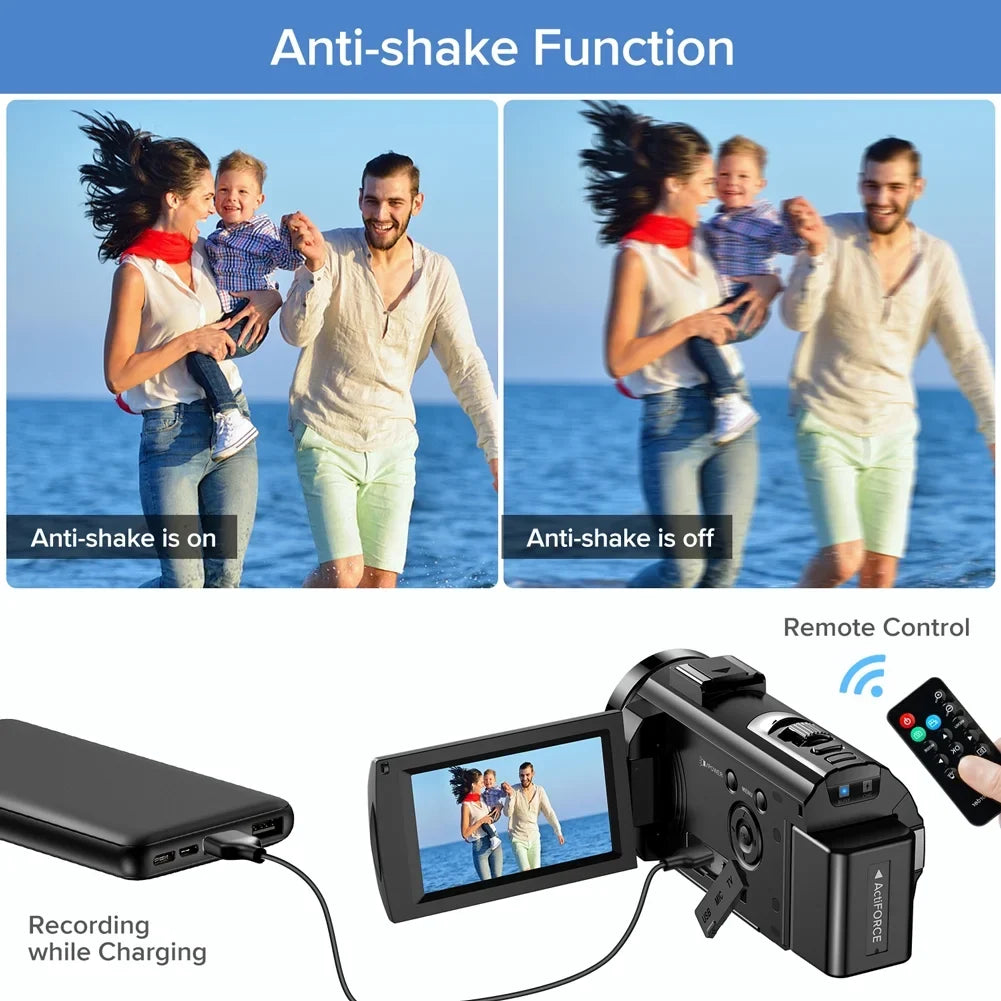 Camcorder 3" Camera 24MP 16X FHD Zoom Recorder with Rotatable Camera 30FPS Digital Digital Camera 1080P YouTube Vlogging 270 Screen Batteries Video Degrees Control,2 LCD Microphone,Remote