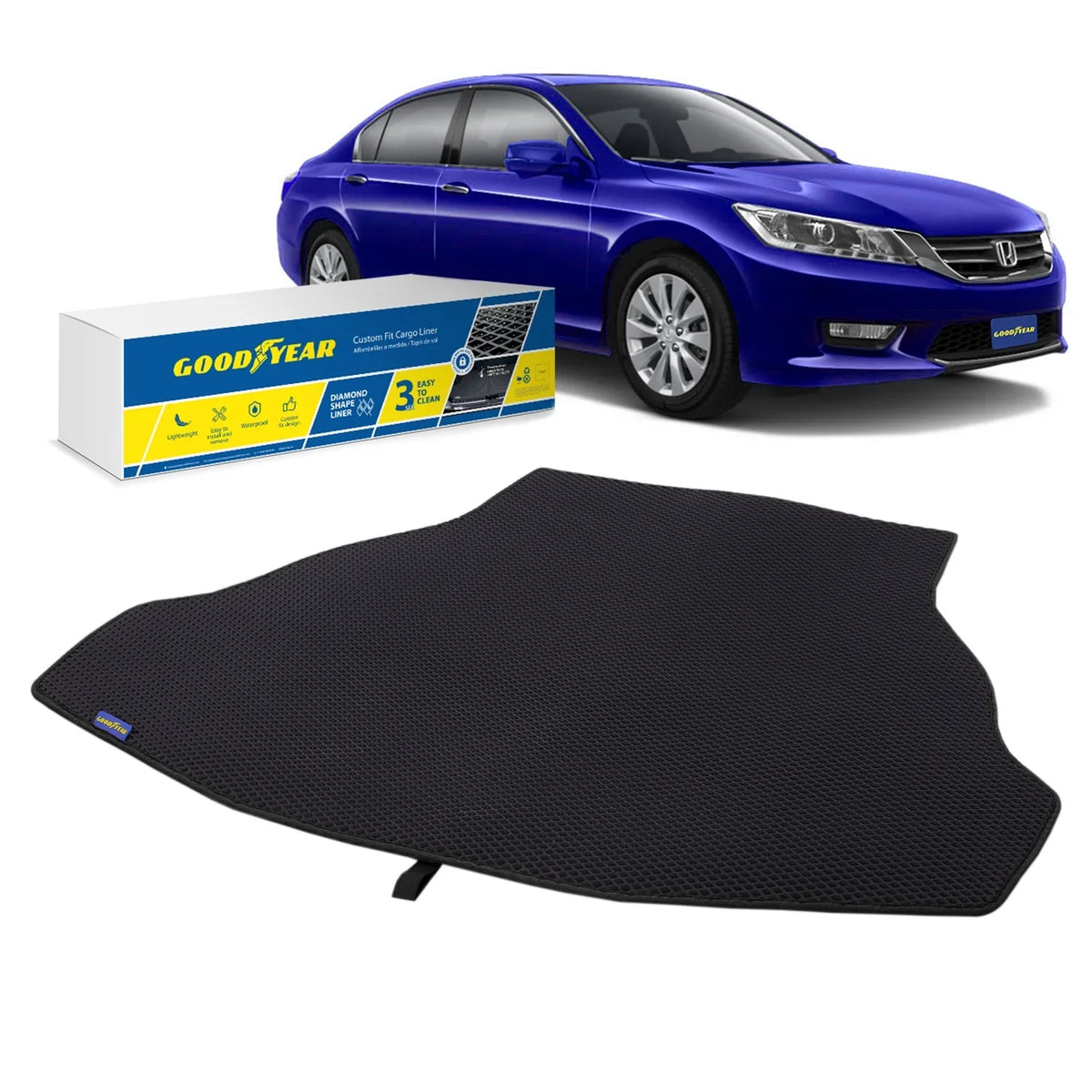 Duty - Custom Trunk Cargo for Accord Cargo Anti-Slip Liner, Waterproof,Liquid Liner Heavy Trapping with Shape,Luggage - Liner Sedan Goodyear 2013-2017 Fit GY004681 Technology - Diamond Honda Mat