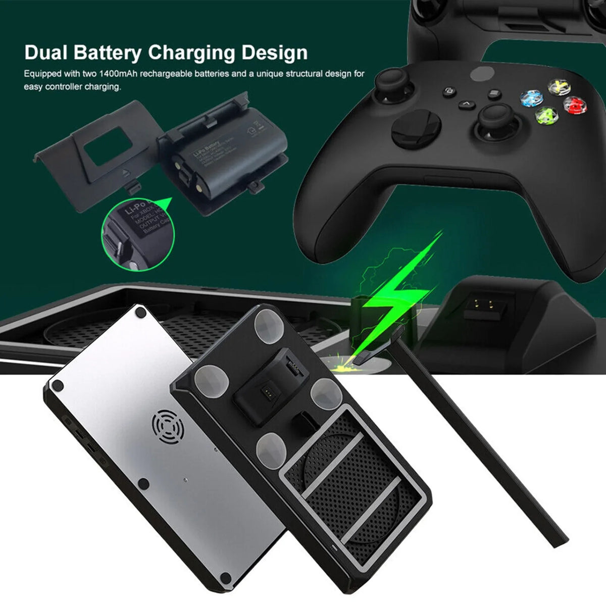 Charger Fan Station Charging with with Stand Organizer, Controller Games mAh Battery Packs 1400 Holder Cooling Storage Station X for 12 Dock Dual Xbox with Headphone Series X/S, Cooling & Vertical 2
