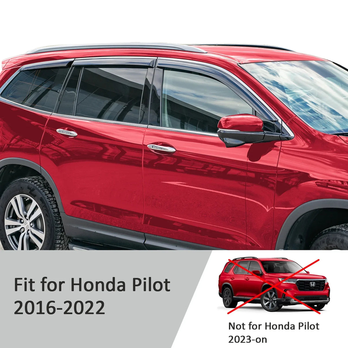 Rain Visors, Vent Extra - Voron Pieces Window 6 Guards for 2016-2022, Durable Pilot 100488 Window Honda Deflectors, Tape-on Glass