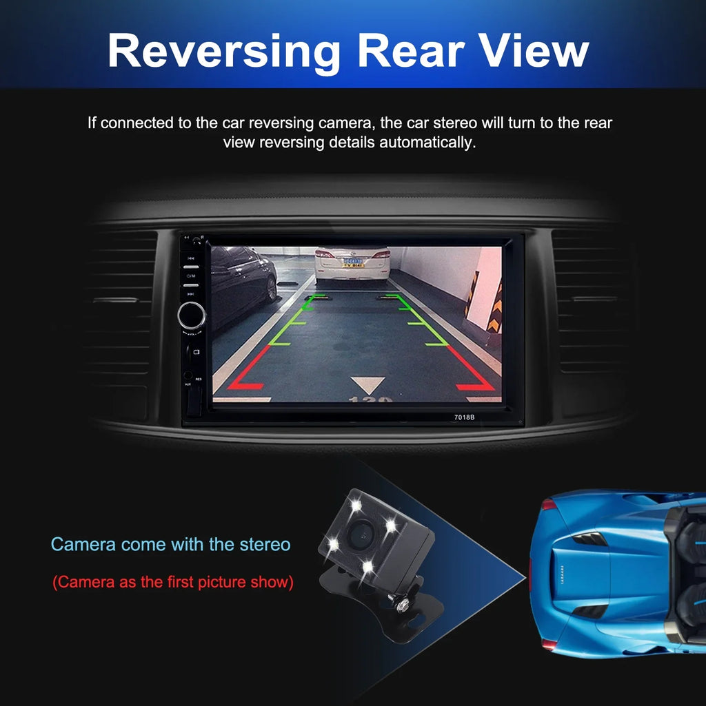 Din 2 Reversing MP5 HD Bluetooth Car Player Touch Double Camera with Player, Backup Inch Car Stereo 1080P Radio 7 Screen Video