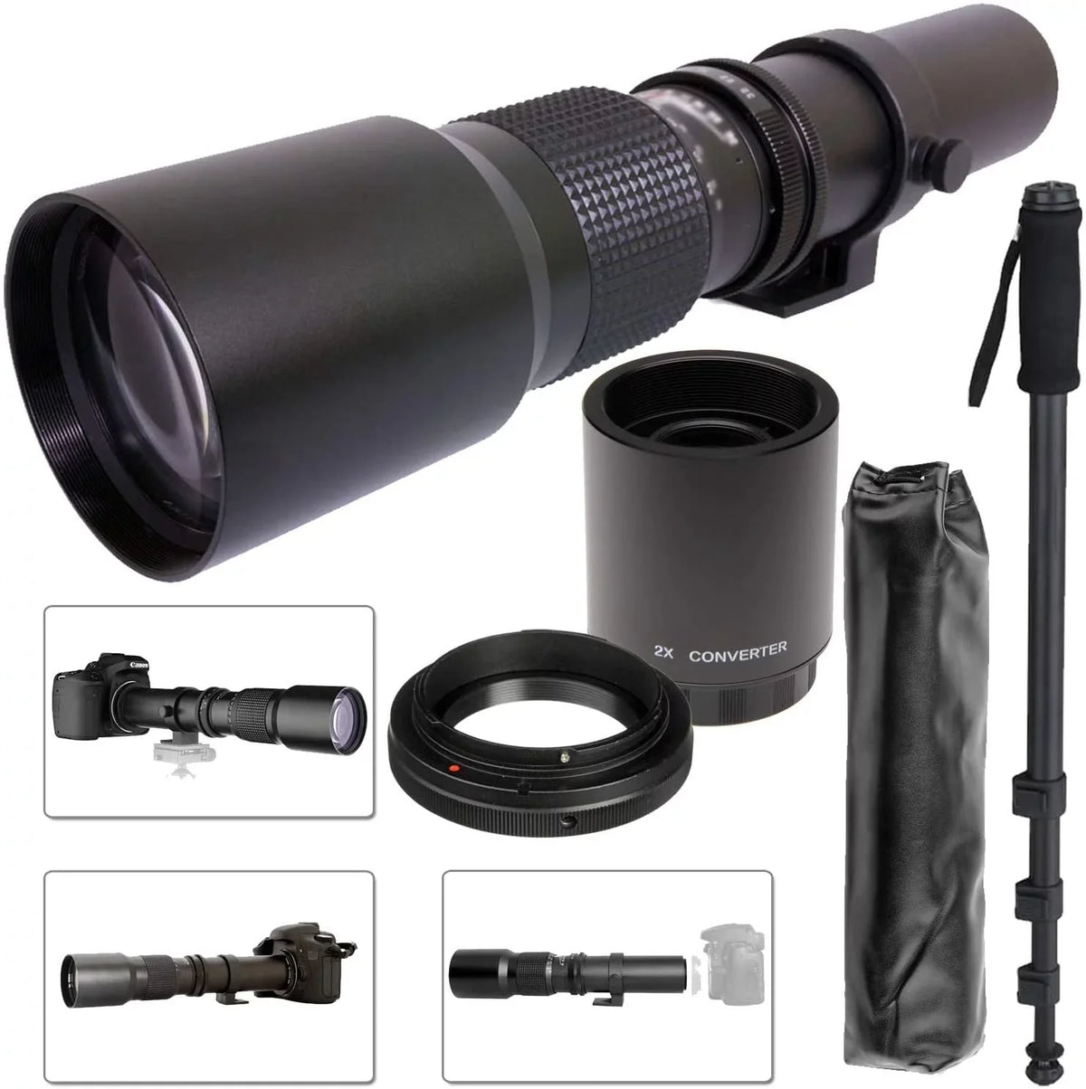 2X Monopod for + Cameras / f/8 Thirds 1000mm Olympus Teleconverter) Lens Optics Manual Four 500mm Digital Telephoto Evolt + Commander Super T-Mount Lens (with Bag &