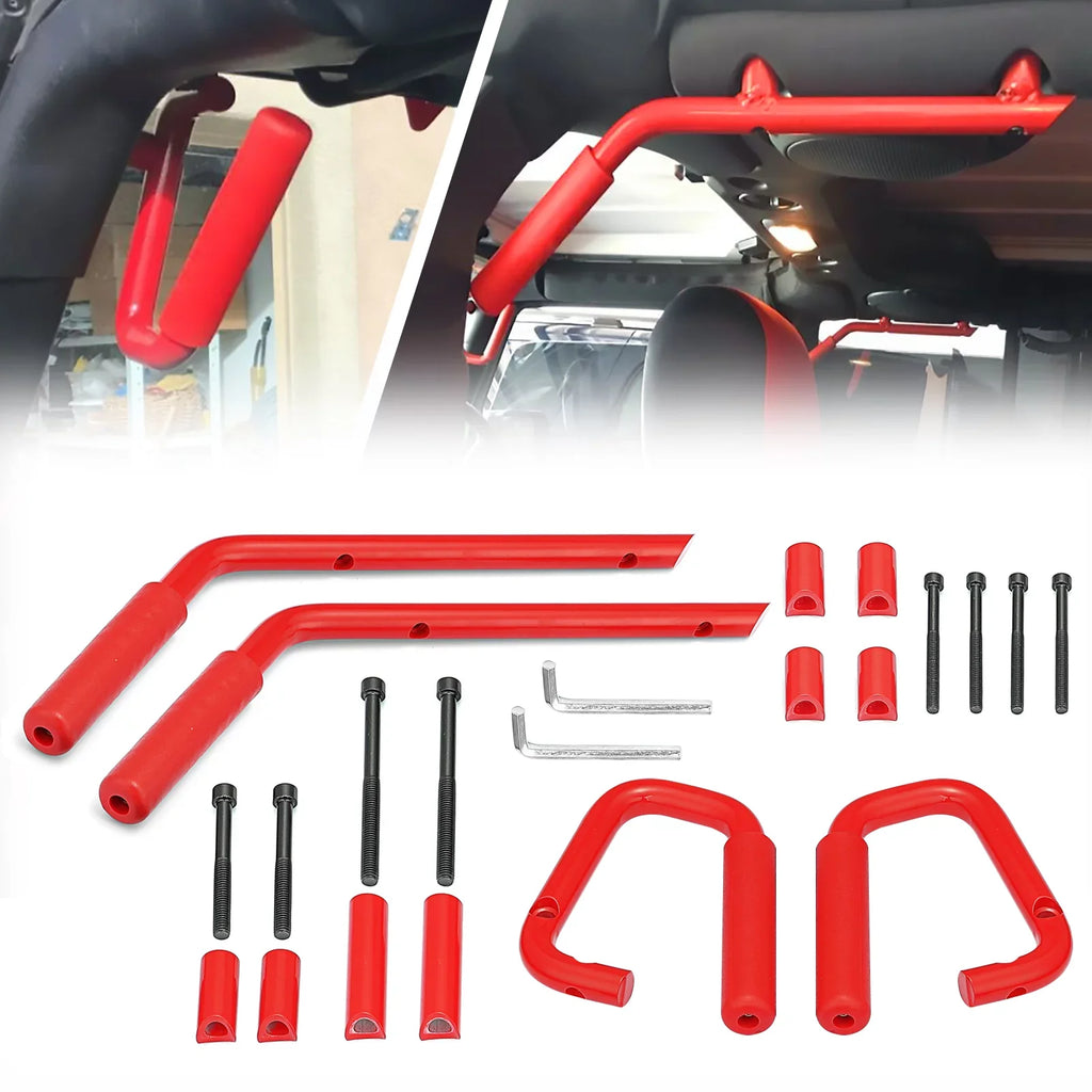 Grab Coated Powder 07-18 Wrangler Full Jeep WEISEN- Bar Red & Handles Rear Front Set for JK Aluminum