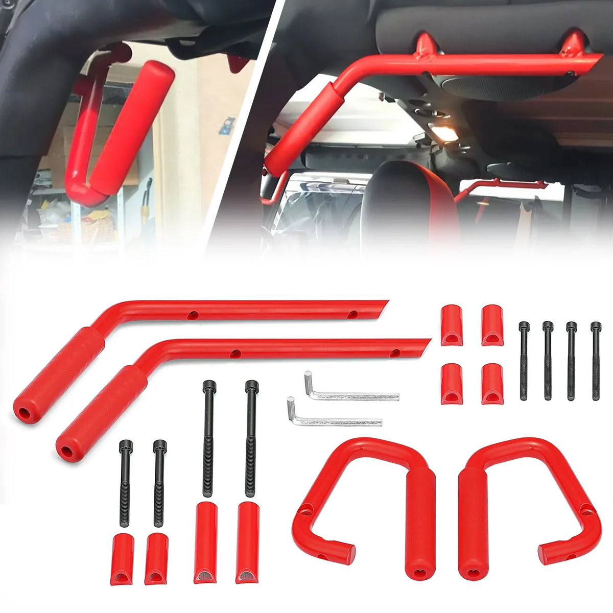 Grab Coated Powder 07-18 Wrangler Full Jeep WEISEN- Bar Red & Handles Rear Front Set for JK Aluminum