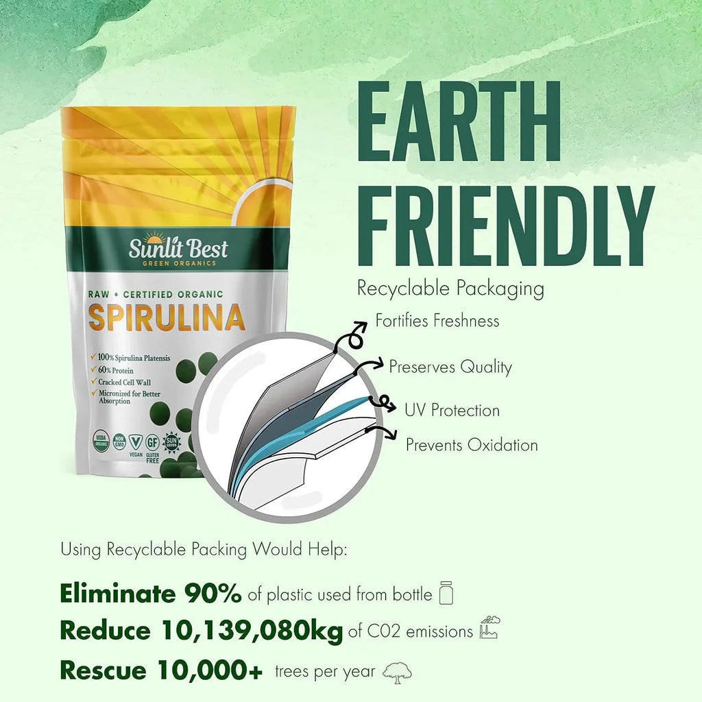 Natural USDA Health Superfood - with Tablet Protein Drink 1000 Supplements Non Greens High & Gut Spirulina Tablets Tab for & Energy Organic Vegan Support, Chlorophyll, Super - Best Sunlit Immune GMO,
