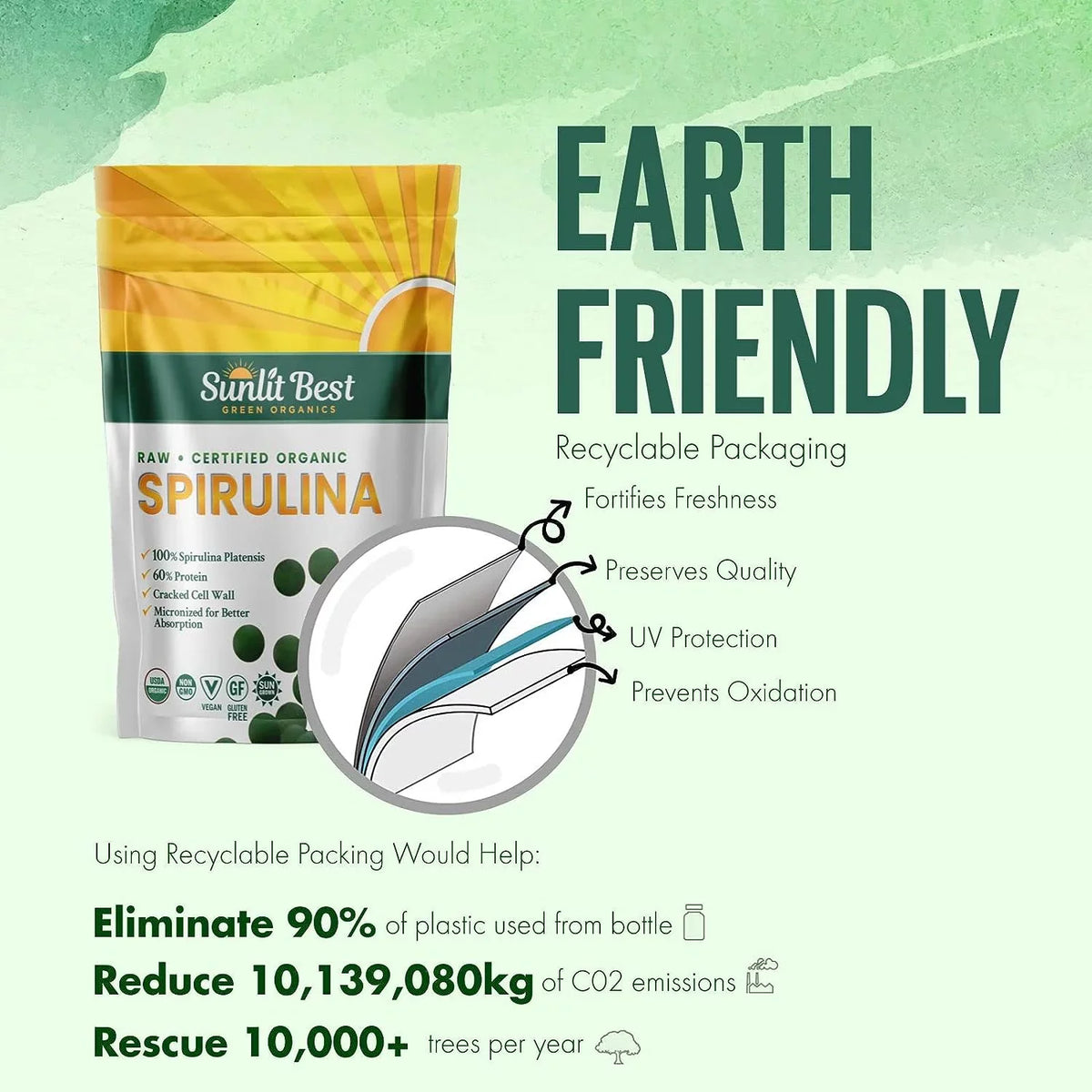 Natural USDA Health Superfood - with Tablet Protein Drink 1000 Supplements Non Greens High & Gut Spirulina Tablets Tab for & Energy Organic Vegan Support, Chlorophyll, Super - Best Sunlit Immune GMO,