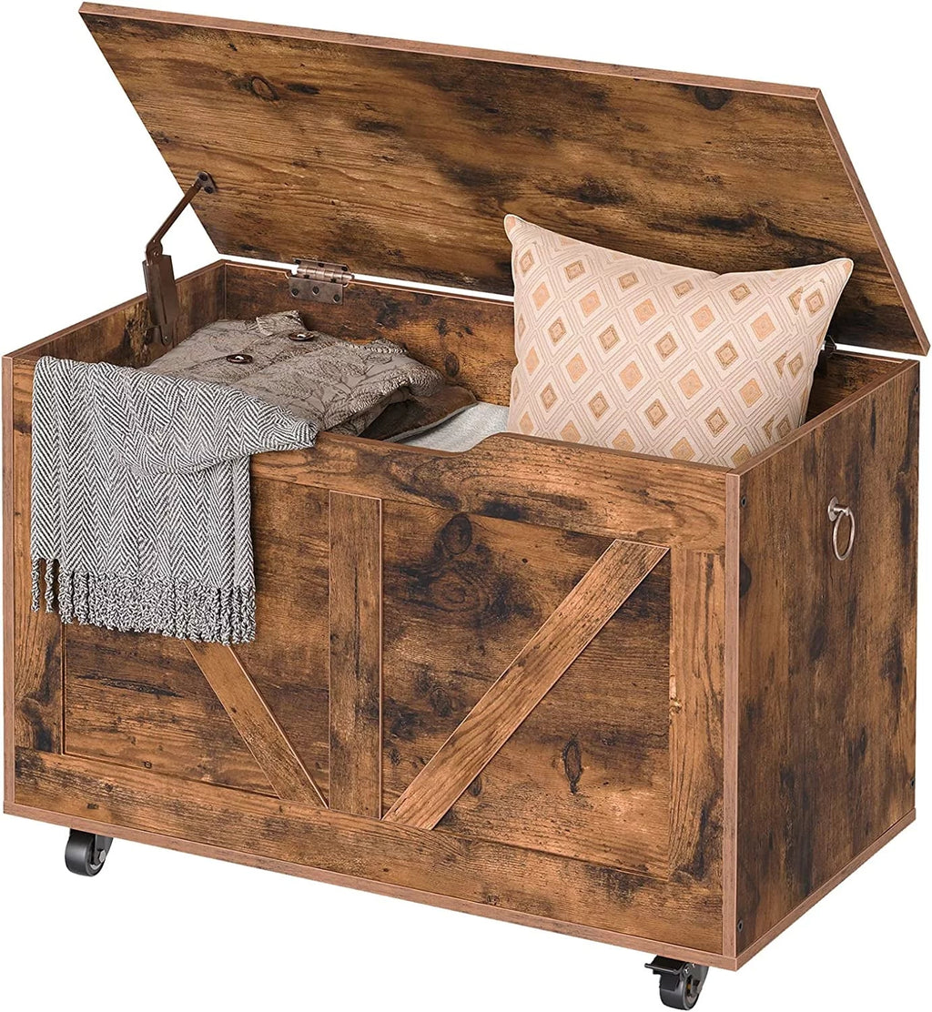 Storage Brown Sturdy Bench, Safety Storage U-Shaped Hinge, Bench Shoe Supports Assembly, Storage on lb, Trunk Rustic Wheels, Bench, Opening, Wooden Movable, FG74CW01 WAGEE Chest, Entryway 220 Easy