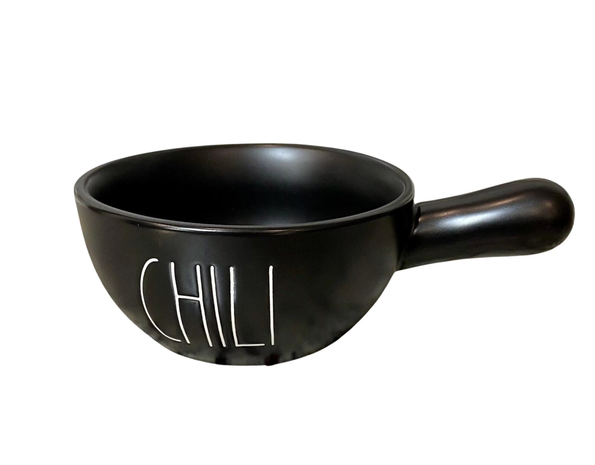 Handled Dunn White Rae with Black Letters Bowl LL CHILI Ceramic