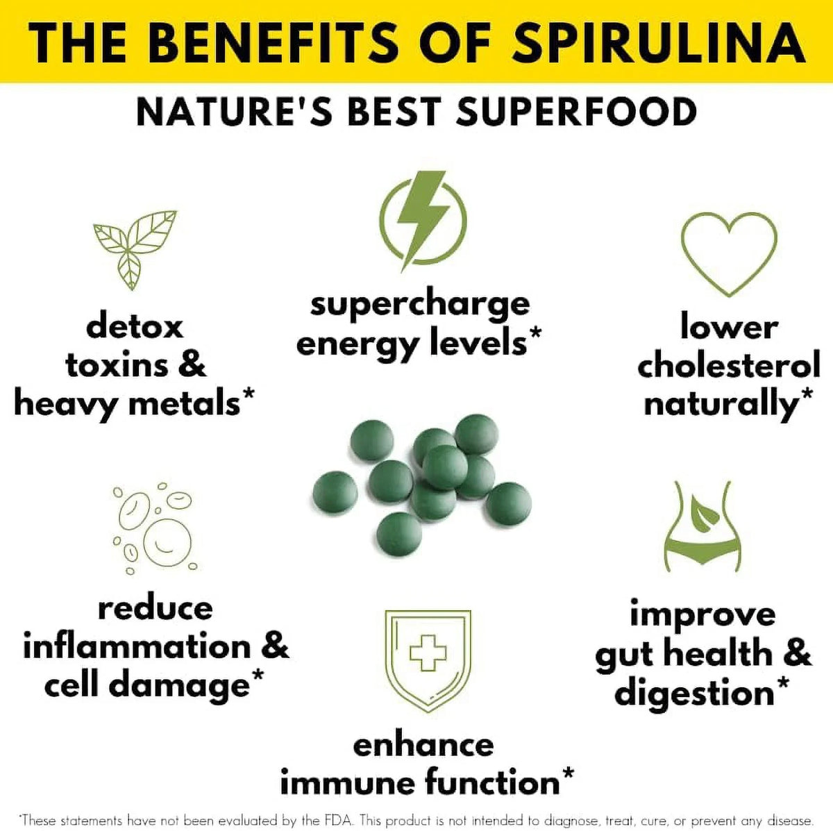 Natural USDA Health Superfood - with Tablet Protein Drink 1000 Supplements Non Greens High & Gut Spirulina Tablets Tab for & Energy Organic Vegan Support, Chlorophyll, Super - Best Sunlit Immune GMO,