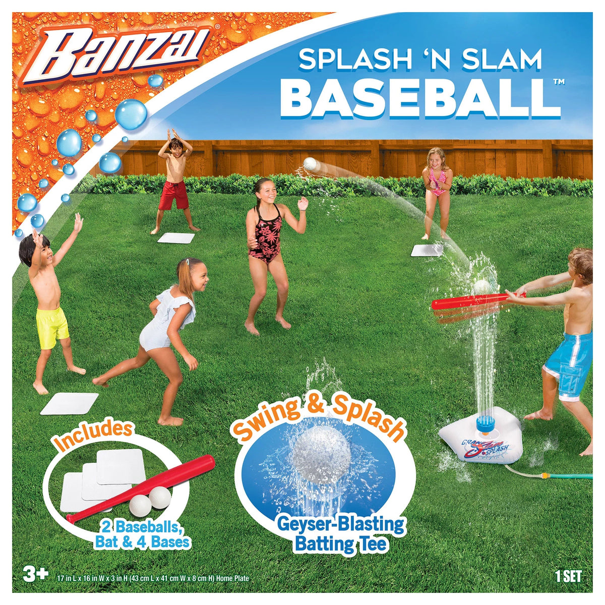Includes , Bat Sprinkler - Plate Bases, Home Plastic & Tee 3 Game Water Slam Splash Batting Practice, Plastic Backyard & + Baseball Ages Kids Balls + Banzai Sports 2 & -