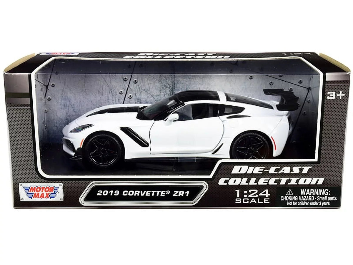 79356WH Diecast 1/24 Diecast scale Chevy Max w/Trailer Model Toy - White - Corvette ZR1, Car - 2019 Motor Car