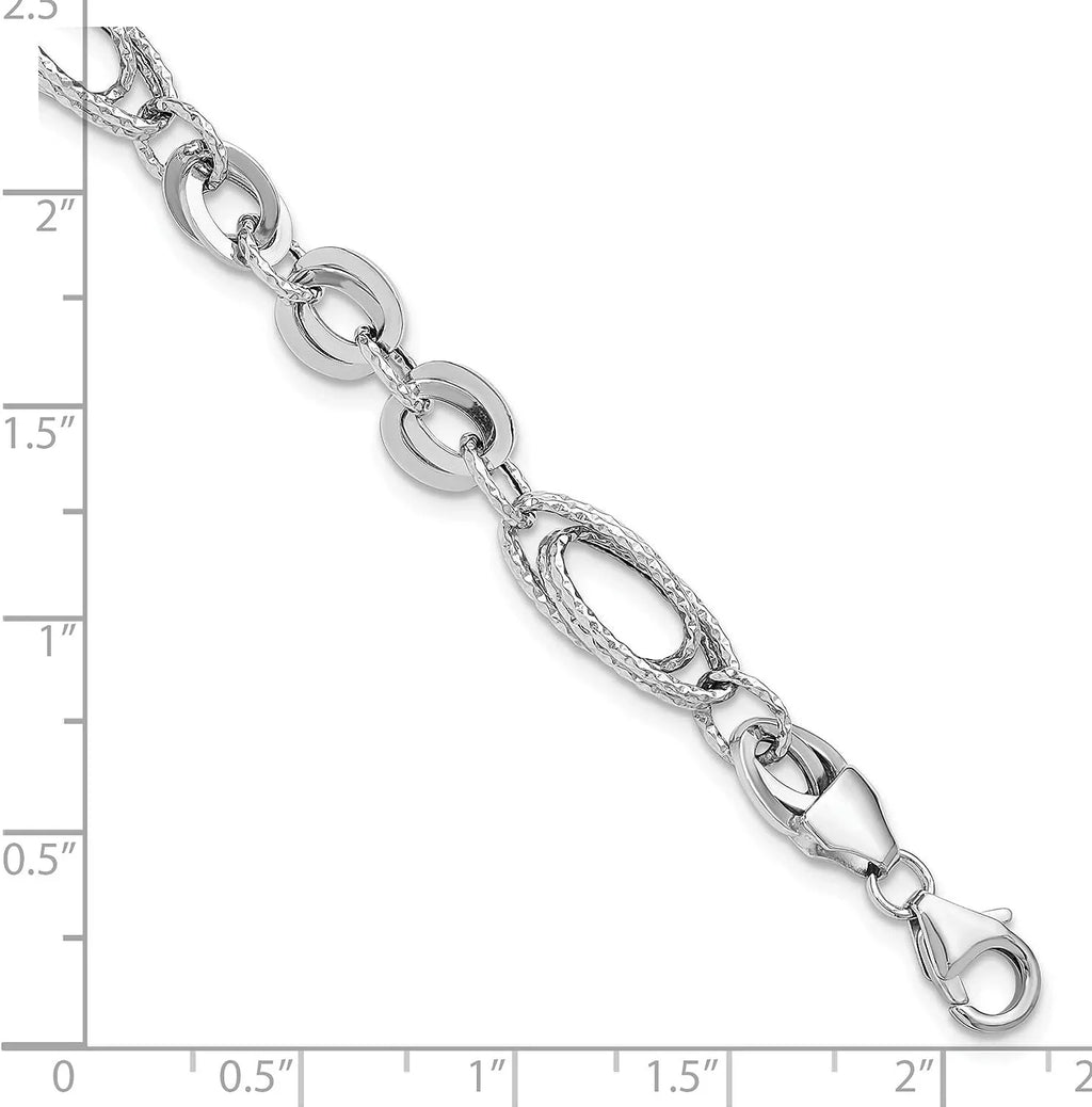 Oval Diamonds - 7.75"- Polished 14k & Italy White In Link Fancy Made Avariah Bracelet Gold Textured