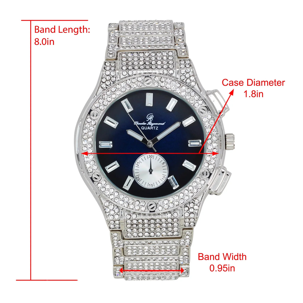 Big Hop Blue Watch SLV MB Inspired Bling Out by ST10311 on - - Rhinestones Men's -C Hip Blast Raymond Charles Iced Timepiece- Diamond
