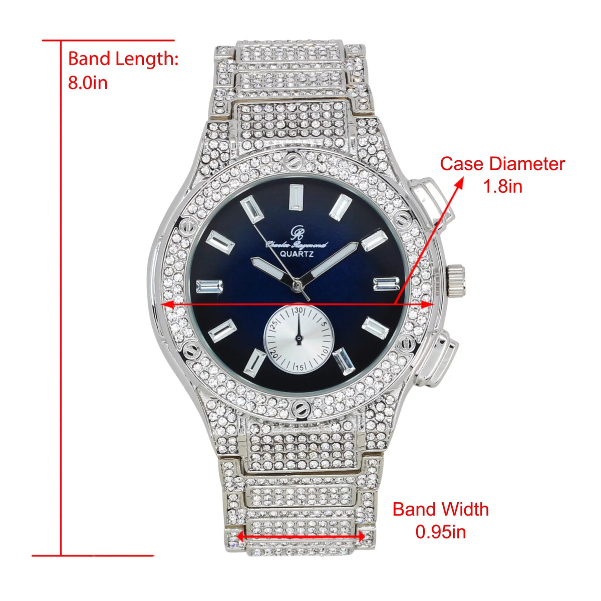 Big Hop Blue Watch SLV MB Inspired Bling Out by ST10311 on - - Rhinestones Men's -C Hip Blast Raymond Charles Iced Timepiece- Diamond