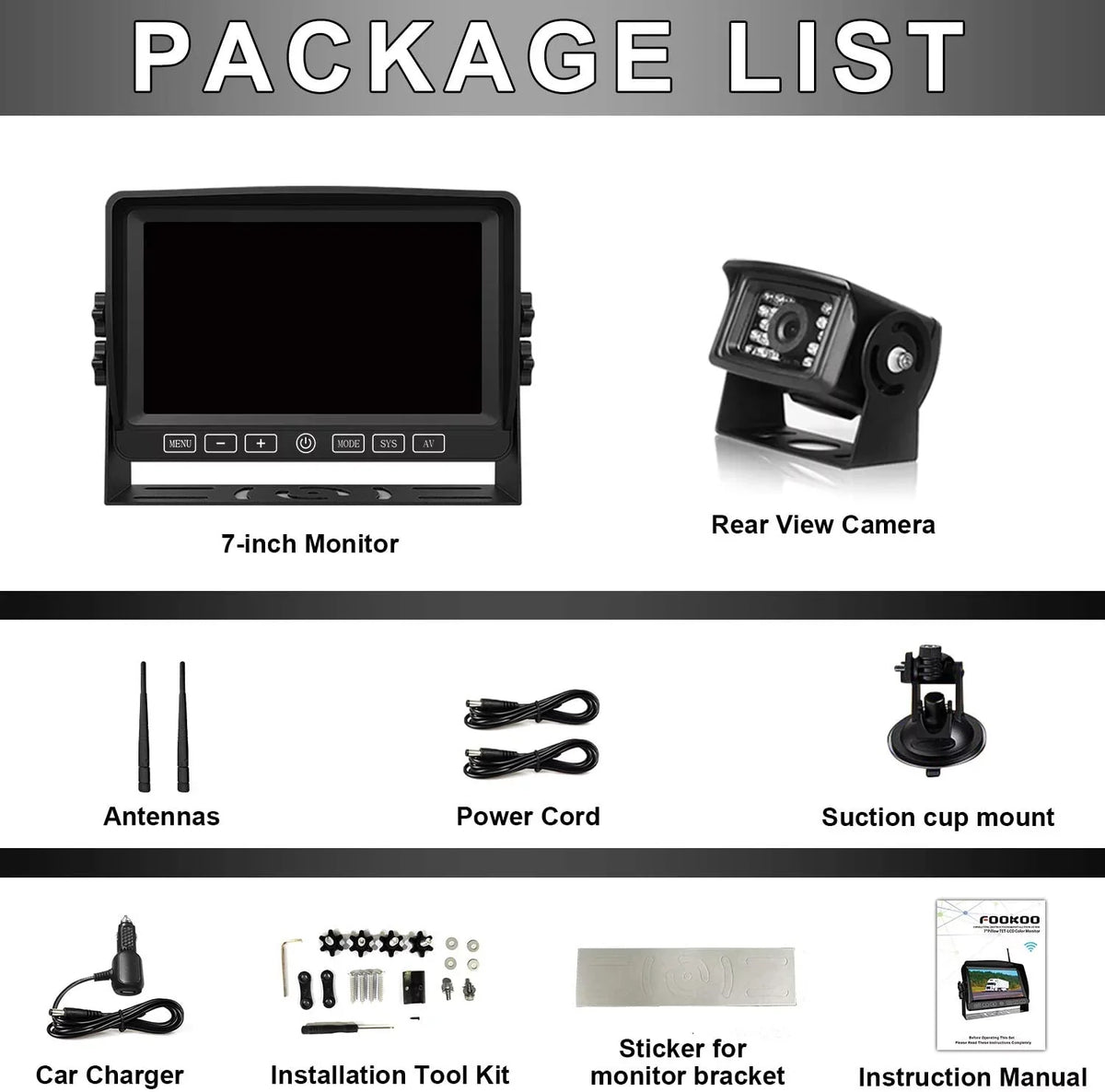 RV/Trailer/Truck Waterproof 7" Touch Split Cameras, HD Cam 4 for Screen Dual/Quad Monitor Backup Parking Recording w/ IP69 Button, Supports 7-inch Fookoo 1080P Wireless Lines View (DW701) Rear Camera,