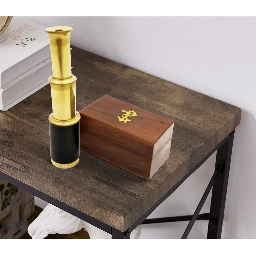 Box Brown Wooden Saltoro Brass with Gold - Telescope Small and Sherpi Pullout