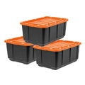 Orange Black 3 108qt/27gal Pack with USA Utility IRIS Lid Tote, Tough Heavy Duty