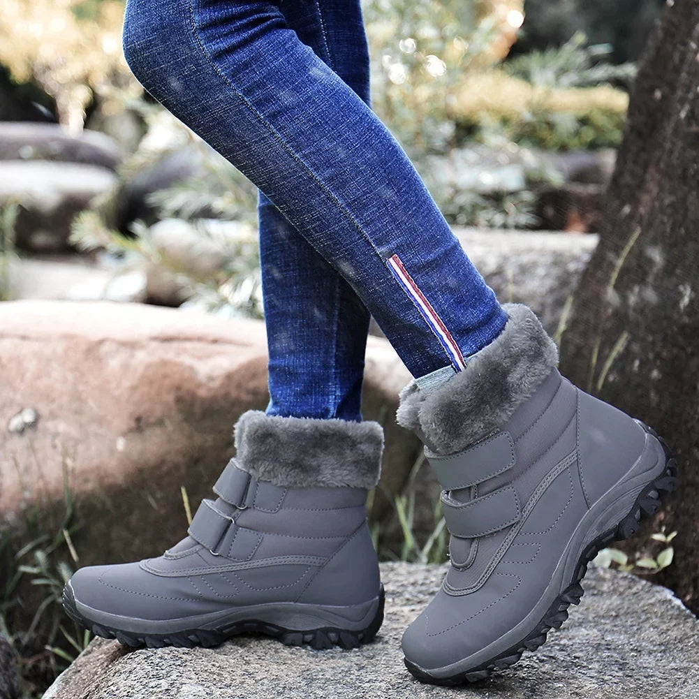 Women's Hook Winter Outdoor Warm Fur Thickened Lined Faux Snow Waterproof Booties Shoes Boots and Walking Loop