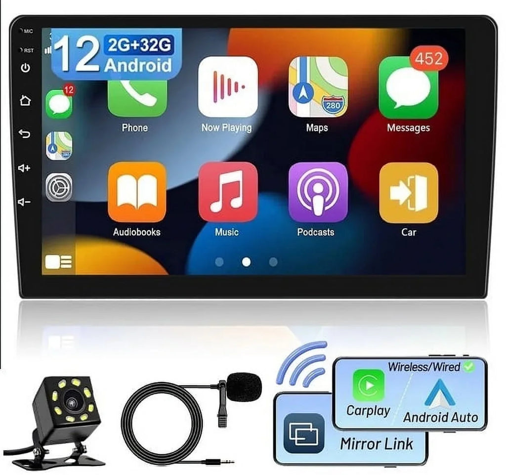 Radio 1280*720 Backup 10.1" Android GPS Bluetooth Din Camera Stereo Screen Double Carplay 2+32GB Android WiFi FM/RDS Car IPS AHD Wireless Auto USB Navigation Receiver