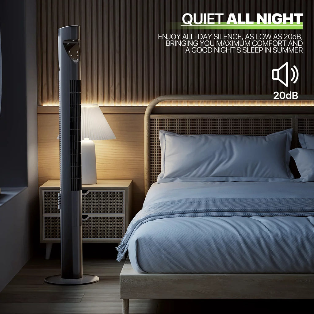 Noise Fan Tower LED 3-Speeds Low USA 47"Oscillating w/Remote Fan & Bladeless