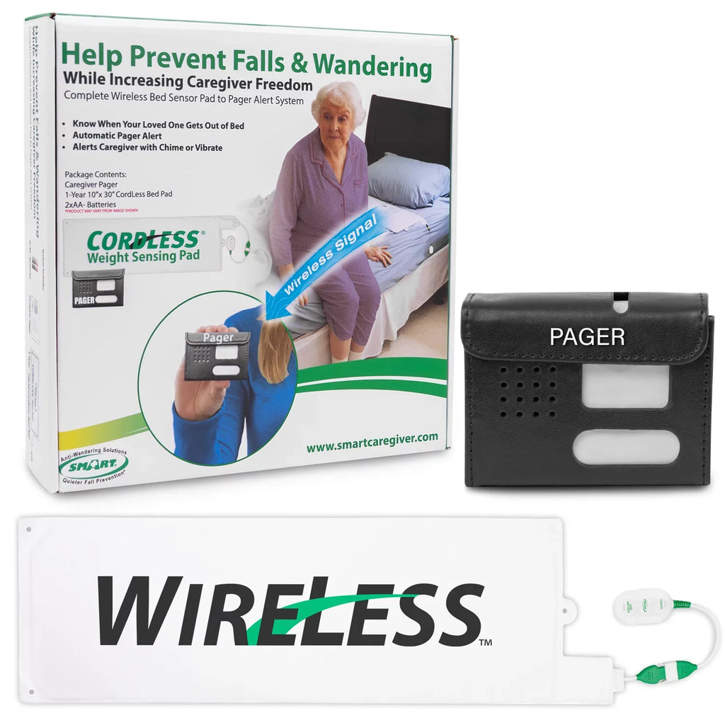 Fall Alarm Alerts Pager to Bed Prevention Sensor Pad with Pad Caregiver | x Alarm for Medical Alarm Bed for Range Up System Caregiver Smart Cordless and 30" | with Weight Bed Wireless 10" 300'