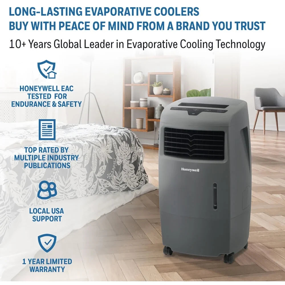 Fan Control, Compartment Ice Cooler & Outdoor & Remote CO25AE, Evaporative Gray Portable 500-694CFM with Indoor Honeywell Humidifier,