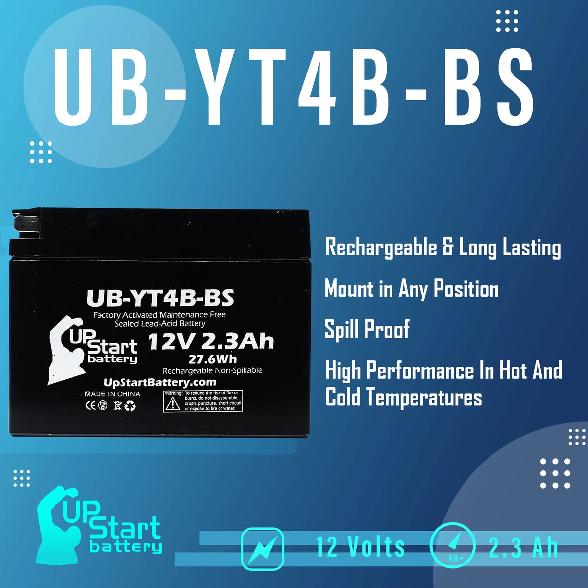 Yamaha UB-YT4B-BS - for Maintenance 400CC Motorcycle Battery Free, SR400 3-Pack 2.3Ah, Battery Factory 12V, UpStart Activated, 2006 Replacement