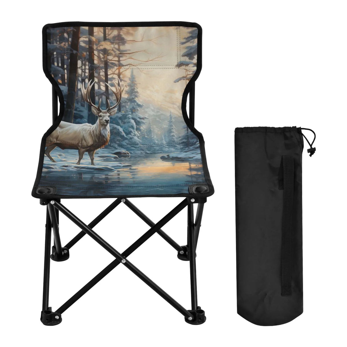 Deer Portable Camping Small Kids with for Chair Winter Forest Chair Outdoor Beach Folding Chair Chair Lawn in Carry Fishing Bag